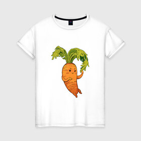 Женская футболка хлопок с принтом Милая морковка в Екатеринбурге, 100% хлопок | прямой крой, круглый вырез горловины, длина до линии бедер, слегка спущенное плечо | 