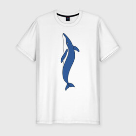 Мужская футболка хлопок Slim с принтом Кит в Екатеринбурге, 92% хлопок, 8% лайкра | приталенный силуэт, круглый вырез ворота, длина до линии бедра, короткий рукав | животное | кит | море | морской | плавание | свобода | синий