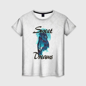 Женская футболка 3D с принтом Сова в Екатеринбурге, 100% полиэфир ( синтетическое хлопкоподобное полотно) | прямой крой, круглый вырез горловины, длина до линии бедер | Тематика изображения на принте: sweet dreams | звезды | луна | ночная жизнь | ночь | сновидения | сны | сова | сон | спокойной ночи