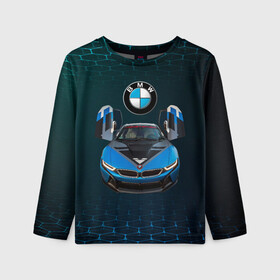 Детский лонгслив 3D с принтом BMW i8 Turbo тюнинговая. в Екатеринбурге, 100% полиэстер | длинные рукава, круглый вырез горловины, полуприлегающий силуэт
 | bmw | bmw performance | bmw тюнинговая | i8 | i8 turbo | m | motorsport | performance | бмв | моторспорт | тюнинг
