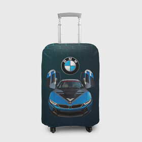 Чехол для чемодана 3D с принтом BMW i8 Turbo тюнинговая. в Екатеринбурге, 86% полиэфир, 14% спандекс | двустороннее нанесение принта, прорези для ручек и колес | bmw | bmw performance | bmw тюнинговая | i8 | i8 turbo | m | motorsport | performance | бмв | моторспорт | тюнинг