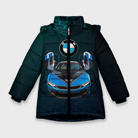 Зимняя куртка для девочек 3D с принтом BMW i8 Turbo тюнинговая в Екатеринбурге, ткань верха — 100% полиэстер; подклад — 100% полиэстер, утеплитель — 100% полиэстер. | длина ниже бедра, удлиненная спинка, воротник стойка и отстегивающийся капюшон. Есть боковые карманы с листочкой на кнопках, утяжки по низу изделия и внутренний карман на молнии. 

Предусмотрены светоотражающий принт на спинке, радужный светоотражающий элемент на пуллере молнии и на резинке для утяжки. | bmw | bmw performance | bmw тюнинговая | i8 | i8 turbo | m | motorsport | performance | бмв | моторспорт | тюнинг