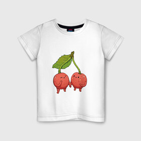 Детская футболка хлопок с принтом Сестрички-вишни в Екатеринбурге, 100% хлопок | круглый вырез горловины, полуприлегающий силуэт, длина до линии бедер | арт | вишенка | вишенки | вишня | мило | милота | рисунок | свежий продукт | свежий ягода | ягода