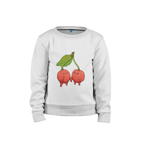 Детский свитшот хлопок с принтом Сестрички-вишни в Екатеринбурге, 100% хлопок | круглый вырез горловины, эластичные манжеты, пояс и воротник | арт | вишенка | вишенки | вишня | мило | милота | рисунок | свежий продукт | свежий ягода | ягода