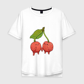 Мужская футболка хлопок Oversize с принтом Сестрички-вишни в Екатеринбурге, 100% хлопок | свободный крой, круглый ворот, “спинка” длиннее передней части | арт | вишенка | вишенки | вишня | мило | милота | рисунок | свежий продукт | свежий ягода | ягода