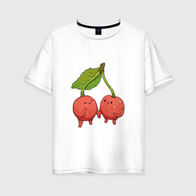 Женская футболка хлопок Oversize с принтом Сестрички-вишни в Екатеринбурге, 100% хлопок | свободный крой, круглый ворот, спущенный рукав, длина до линии бедер
 | арт | вишенка | вишенки | вишня | мило | милота | рисунок | свежий продукт | свежий ягода | ягода