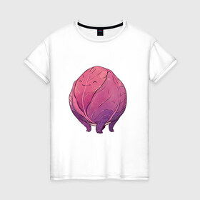 Женская футболка хлопок с принтом Фиолетовая капуста в Екатеринбурге, 100% хлопок | прямой крой, круглый вырез горловины, длина до линии бедер, слегка спущенное плечо | арт | капуста | краснокочанная капуста | мило | милота | овощ | рисунок | свежий овощ | свежий продукт | фиолетовая капуста