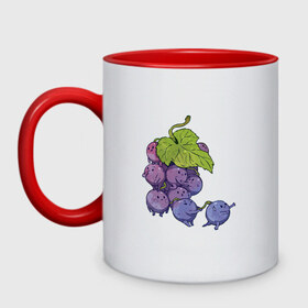 Кружка двухцветная с принтом Виноградинки в Екатеринбурге, керамика | объем — 330 мл, диаметр — 80 мм. Цветная ручка и кайма сверху, в некоторых цветах — вся внутренняя часть | арт | веточка винограда | виноград | виноградинки | мило | милота | рисунок | свежая ягода | свежие ягоды | свежий продукт | синий виноград | ягода | ягоды