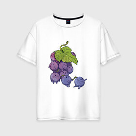 Женская футболка хлопок Oversize с принтом Виноградинки в Екатеринбурге, 100% хлопок | свободный крой, круглый ворот, спущенный рукав, длина до линии бедер
 | арт | веточка винограда | виноград | виноградинки | мило | милота | рисунок | свежая ягода | свежие ягоды | свежий продукт | синий виноград | ягода | ягоды