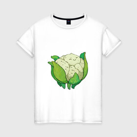 Женская футболка хлопок с принтом Милая капуста в Екатеринбурге, 100% хлопок | прямой крой, круглый вырез горловины, длина до линии бедер, слегка спущенное плечо | арт | капуста | мило | милота | овощ | овощи | рисунок | свежие овощи | свежий овощ | свежий продукт | цветная капуста