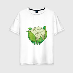 Женская футболка хлопок Oversize с принтом Милая капуста в Екатеринбурге, 100% хлопок | свободный крой, круглый ворот, спущенный рукав, длина до линии бедер
 | арт | капуста | мило | милота | овощ | овощи | рисунок | свежие овощи | свежий овощ | свежий продукт | цветная капуста