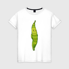Женская футболка хлопок с принтом Фасоль в Екатеринбурге, 100% хлопок | прямой крой, круглый вырез горловины, длина до линии бедер, слегка спущенное плечо | арт | мило | милота | овощ | овощи | рисунок | свежие овощи | свежий овощ | свежий продукт | фасолинка | фасоль