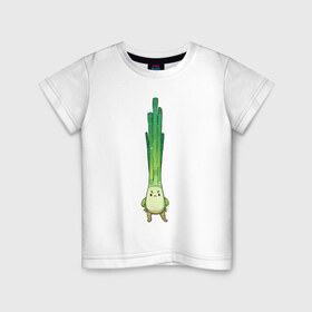 Детская футболка хлопок с принтом Недовольный лук в Екатеринбурге, 100% хлопок | круглый вырез горловины, полуприлегающий силуэт, длина до линии бедер | арт | длинный лук | лук | луковица | мило | милота | овощ | овощи | рисунок | свежие овощи | свежий овощ | свежий продукт