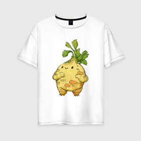 Женская футболка хлопок Oversize с принтом Сельдерей в Екатеринбурге, 100% хлопок | свободный крой, круглый ворот, спущенный рукав, длина до линии бедер
 | арт | мило | милота | овощ | овощи | рисунок | свежие овощи | свежий овощ | свежий продукт | сельдерей