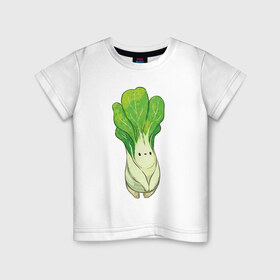 Детская футболка хлопок с принтом Бок-чой в Екатеринбурге, 100% хлопок | круглый вырез горловины, полуприлегающий силуэт, длина до линии бедер | арт | бок чой | капуста | китайская капуста | листовая капуста | мило | милота | овощ | овощи | рисунок | свежие овощи | свежий овощ | свежий продукт