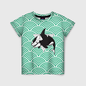 Детская футболка 3D с принтом Косатка нежить в Екатеринбурге, 100% гипоаллергенный полиэфир | прямой крой, круглый вырез горловины, длина до линии бедер, чуть спущенное плечо, ткань немного тянется | вода | волны | кит | маска | треугольник | череп