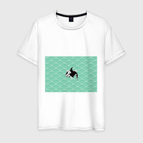 Мужская футболка хлопок с принтом Косатка нежить в Екатеринбурге, 100% хлопок | прямой крой, круглый вырез горловины, длина до линии бедер, слегка спущенное плечо. | вода | волны | кит | маска | треугольник | череп