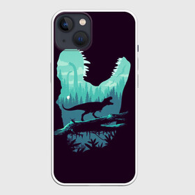 Чехол для iPhone 13 с принтом T Rex в Екатеринбурге,  |  | вертикальная | ветка | дерево | динозавр | животные | иллюстрация | картинка | клыки | креатив | лес | листья | образ | природа | темная | тираннозавр | тирекс | фильмы | хищник | челюсть | юрский период