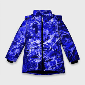 Зимняя куртка для девочек 3D с принтом Dark Blue Gan в Екатеринбурге, ткань верха — 100% полиэстер; подклад — 100% полиэстер, утеплитель — 100% полиэстер. | длина ниже бедра, удлиненная спинка, воротник стойка и отстегивающийся капюшон. Есть боковые карманы с листочкой на кнопках, утяжки по низу изделия и внутренний карман на молнии. 

Предусмотрены светоотражающий принт на спинке, радужный светоотражающий элемент на пуллере молнии и на резинке для утяжки. | abstraction | blue | frost | frozen | ice | shine | surface | texture | абстракция | блеск | замерзший | лед | мороз | поверхность | синий | текстура