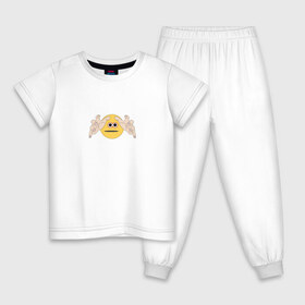 Детская пижама хлопок с принтом Тянущийся смайлик (мем) в Екатеринбурге, 100% хлопок |  брюки и футболка прямого кроя, без карманов, на брюках мягкая резинка на поясе и по низу штанин
 | Тематика изображения на принте: 