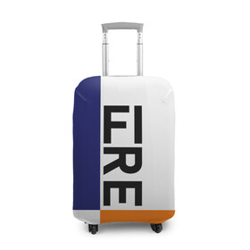 Чехол для чемодана 3D с принтом FIRE в Екатеринбурге, 86% полиэфир, 14% спандекс | двустороннее нанесение принта, прорези для ручек и колес | blue | fire | geomerty | orange | геометрия | надписи | огонь | оранжевый | синий