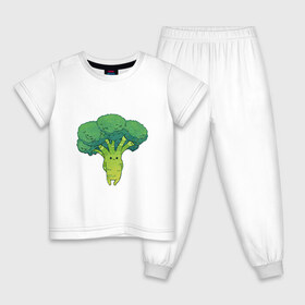 Детская пижама хлопок с принтом Симпатичный брокколи в Екатеринбурге, 100% хлопок |  брюки и футболка прямого кроя, без карманов, на брюках мягкая резинка на поясе и по низу штанин
 | Тематика изображения на принте: арт | брокколи | мило | милота | овощ | овощи | рисунок | свежие овощи | свежий овощ | свежий продукт