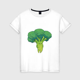 Женская футболка хлопок с принтом Симпатичный брокколи в Екатеринбурге, 100% хлопок | прямой крой, круглый вырез горловины, длина до линии бедер, слегка спущенное плечо | арт | брокколи | мило | милота | овощ | овощи | рисунок | свежие овощи | свежий овощ | свежий продукт