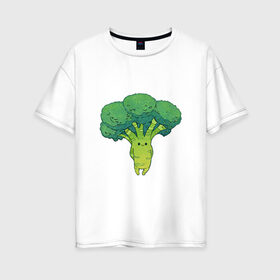 Женская футболка хлопок Oversize с принтом Симпатичный брокколи в Екатеринбурге, 100% хлопок | свободный крой, круглый ворот, спущенный рукав, длина до линии бедер
 | арт | брокколи | мило | милота | овощ | овощи | рисунок | свежие овощи | свежий овощ | свежий продукт