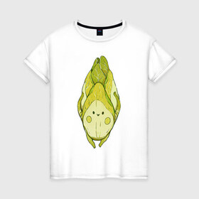 Женская футболка хлопок с принтом Цикорий в Екатеринбурге, 100% хлопок | прямой крой, круглый вырез горловины, длина до линии бедер, слегка спущенное плечо | арт | мило | милота | овощ | овощи | рисунок | свежие овощи | свежий овощ | свежий продукт | цикорий