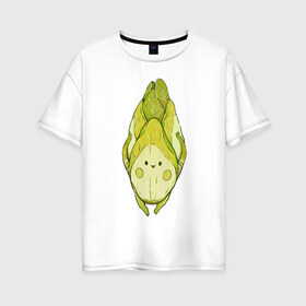 Женская футболка хлопок Oversize с принтом Цикорий в Екатеринбурге, 100% хлопок | свободный крой, круглый ворот, спущенный рукав, длина до линии бедер
 | арт | мило | милота | овощ | овощи | рисунок | свежие овощи | свежий овощ | свежий продукт | цикорий