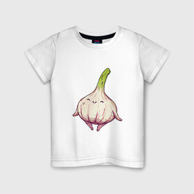 Детская футболка хлопок с принтом Милый чеснок в Екатеринбурге, 100% хлопок | круглый вырез горловины, полуприлегающий силуэт, длина до линии бедер | арт | мило | милота | овощ | овощи | рисунок | свежие овощи | свежий овощ | свежий продукт | чеснок