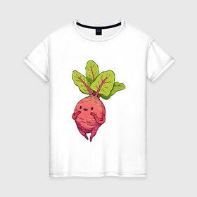 Женская футболка хлопок с принтом Свекла в Екатеринбурге, 100% хлопок | прямой крой, круглый вырез горловины, длина до линии бедер, слегка спущенное плечо | арт | мило | милота | овощ | овощи | рисунок | свежие овощи | свежий овощ | свежий продукт | свекла