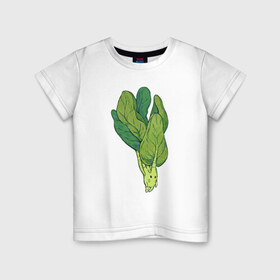 Детская футболка хлопок с принтом Шпинат в Екатеринбурге, 100% хлопок | круглый вырез горловины, полуприлегающий силуэт, длина до линии бедер | арт | мило | милота | овощ | овощи | рисунок | свежие овощи | свежий овощ | свежий продукт | шпинат