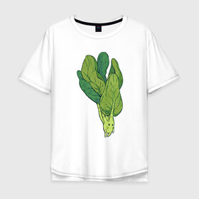 Мужская футболка хлопок Oversize с принтом Шпинат в Екатеринбурге, 100% хлопок | свободный крой, круглый ворот, “спинка” длиннее передней части | арт | мило | милота | овощ | овощи | рисунок | свежие овощи | свежий овощ | свежий продукт | шпинат