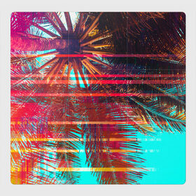Магнитный плакат 3Х3 с принтом Palm glitch art в Екатеринбурге, Полимерный материал с магнитным слоем | 9 деталей размером 9*9 см | Тематика изображения на принте: art | astraction | glitch | palm | sky | абстракция | арт | ветки | глитч | листья | небо | пальмы