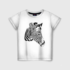 Детская футболка 3D с принтом Zebra в Екатеринбурге, 100% гипоаллергенный полиэфир | прямой крой, круглый вырез горловины, длина до линии бедер, чуть спущенное плечо, ткань немного тянется | Тематика изображения на принте: africa | black | savanna | stripe | white | zebra | африка | белый | зебра | полоска | саванна | черный