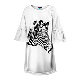 Детское платье 3D с принтом Zebra в Екатеринбурге, 100% полиэстер | прямой силуэт, чуть расширенный к низу. Круглая горловина, на рукавах — воланы | africa | black | savanna | stripe | white | zebra | африка | белый | зебра | полоска | саванна | черный