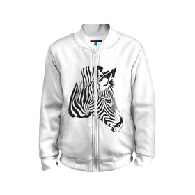 Детский бомбер 3D с принтом Zebra в Екатеринбурге, 100% полиэстер | застегивается на молнию, по бокам два кармана без застежек, мягкие манжеты, по низу бомбера и на воротнике — эластичная резинка | africa | black | savanna | stripe | white | zebra | африка | белый | зебра | полоска | саванна | черный