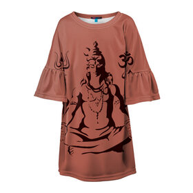 Детское платье 3D с принтом Бог Шива в Екатеринбурге, 100% полиэстер | прямой силуэт, чуть расширенный к низу. Круглая горловина, на рукавах — воланы | бог шива. | духовность | иероглифы | индийские боги | индуистское божество