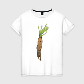 Женская футболка хлопок с принтом Сладкий корень в Екатеринбурге, 100% хлопок | прямой крой, круглый вырез горловины, длина до линии бедер, слегка спущенное плечо | арт | куфелька | мило | милота | овощ | овощи | рисунок | свежие овощи | свежий овощ | свежий продукт | скорцонера испанская | сладкий корень | чёрный корень