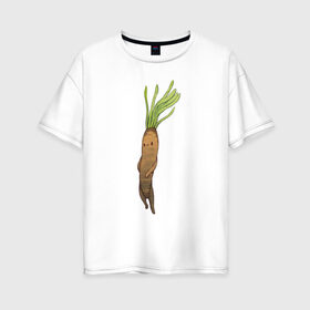 Женская футболка хлопок Oversize с принтом Сладкий корень в Екатеринбурге, 100% хлопок | свободный крой, круглый ворот, спущенный рукав, длина до линии бедер
 | арт | куфелька | мило | милота | овощ | овощи | рисунок | свежие овощи | свежий овощ | свежий продукт | скорцонера испанская | сладкий корень | чёрный корень