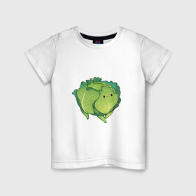 Детская футболка хлопок с принтом Симпатичная капуста в Екатеринбурге, 100% хлопок | круглый вырез горловины, полуприлегающий силуэт, длина до линии бедер | арт | капуста | милая капуста | мило | милота | овощ | овощи | рисунок | свежие овощи | свежий овощ | свежий продукт