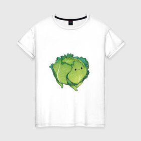 Женская футболка хлопок с принтом Симпатичная капуста в Екатеринбурге, 100% хлопок | прямой крой, круглый вырез горловины, длина до линии бедер, слегка спущенное плечо | арт | капуста | милая капуста | мило | милота | овощ | овощи | рисунок | свежие овощи | свежий овощ | свежий продукт