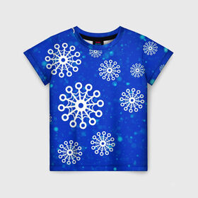 Детская футболка 3D с принтом Снежинки в Екатеринбурге, 100% гипоаллергенный полиэфир | прямой крой, круглый вырез горловины, длина до линии бедер, чуть спущенное плечо, ткань немного тянется | новогодние снежинки | снег | снежинка | снежинки | январьские снежинки