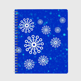 Тетрадь с принтом Снежинки в Екатеринбурге, 100% бумага | 48 листов, плотность листов — 60 г/м2, плотность картонной обложки — 250 г/м2. Листы скреплены сбоку удобной пружинной спиралью. Уголки страниц и обложки скругленные. Цвет линий — светло-серый
 | новогодние снежинки | снег | снежинка | снежинки | январьские снежинки