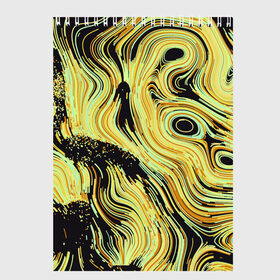 Скетчбук с принтом Желтые линии в Екатеринбурге, 100% бумага
 | 48 листов, плотность листов — 100 г/м2, плотность картонной обложки — 250 г/м2. Листы скреплены сверху удобной пружинной спиралью | abstract | lines | paint | yellow | абстракция | движение | желтый | краска | линии | течение
