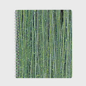 Тетрадь с принтом Зеленый бамбук в Екатеринбурге, 100% бумага | 48 листов, плотность листов — 60 г/м2, плотность картонной обложки — 250 г/м2. Листы скреплены сбоку удобной пружинной спиралью. Уголки страниц и обложки скругленные. Цвет линий — светло-серый
 | bamboo | forest | stripes | бамбук | заросли | лес | листья | полосы | растения