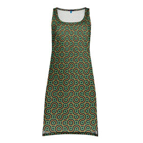 Платье-майка 3D с принтом Зеленые круги в Екатеринбурге, 100% полиэстер | полуприлегающий силуэт, широкие бретели, круглый вырез горловины, удлиненный подол сзади. | abstract | circles | geometry | green | lines | геометрия | зеленый | круги | линии | модный | паттерн | узор | цепочка