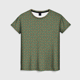 Женская футболка 3D с принтом Зеленые круги в Екатеринбурге, 100% полиэфир ( синтетическое хлопкоподобное полотно) | прямой крой, круглый вырез горловины, длина до линии бедер | abstract | circles | geometry | green | lines | геометрия | зеленый | круги | линии | модный | паттерн | узор | цепочка