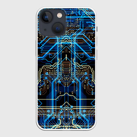 Чехол для iPhone 13 mini с принтом Сircuit в Екатеринбурге,  |  | abstraction | chip | circuit | lines | neon | processor | shapes | texture | абстракция | линии | неон | процессор | схема | текстура | формы | чип